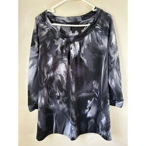 Y2k Womens Abstract Print‎ Gathered Neck Long Sleeve M Whimsigoth Witchy Grunge